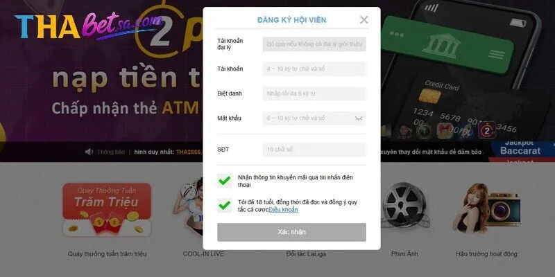 Nhập thông tin đăng ký Thabet đúng với yêu cầu